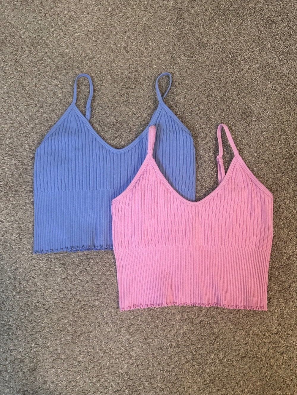 2 Womens Size Medium (8-10) Pink and Blue Crop Tank Tops No Boundaries